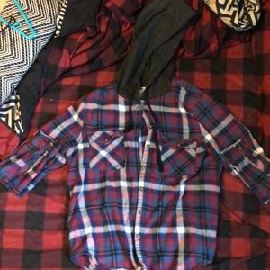 Hooded plaid shirt